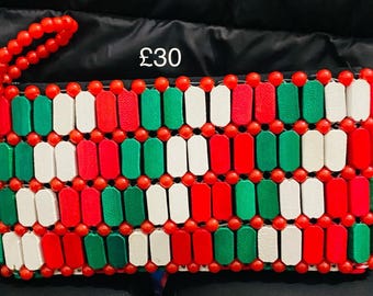 Handmade Red & White Beaded Handbag – Unique Boho Clutch