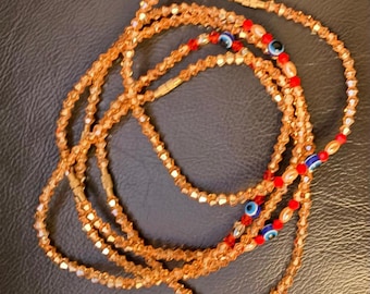 Handmade Crystal Evil Eye Wrap Bracelet Necklace – Gold Beaded Protection Jewelry