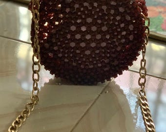 Brown Crystal Beaded Mini Bag Handmade