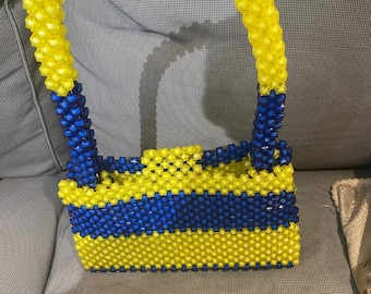 Colorful Handmade Beaded Purse – Yellow Small Boho Bag