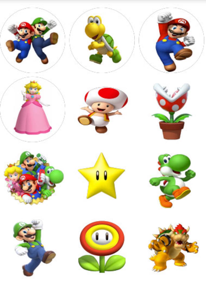 Mario and Friends pre cut edible images  2.5 inch pre cut x12