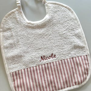 Personalized Daycare Set with Antique Pink Stripes – Embroidered Bag and Bib
