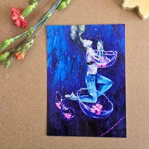 Postkarte Kunstdruck DINA6 / Frau mit Quallen