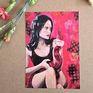 Postkarte Kunstdruck DINA6 / Frau mit Schlange