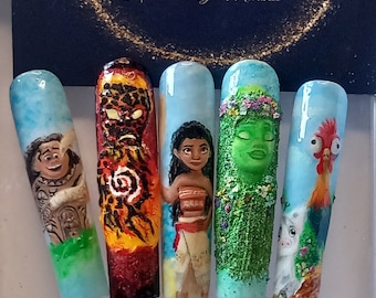 Custom handpainted Moana set choose your length, shape and characters
