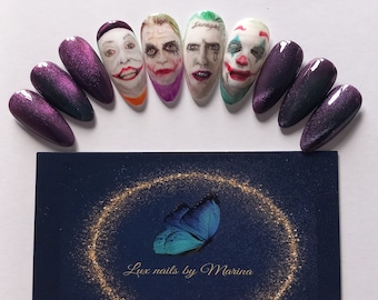 Hand painted Joker Nails choose your length , shape and characters