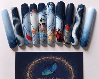 Custom handpainted Aladdin nails choose your length, shape and characters