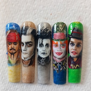 Johnny Depp handpainted portrait nails choose your length, shape and characters