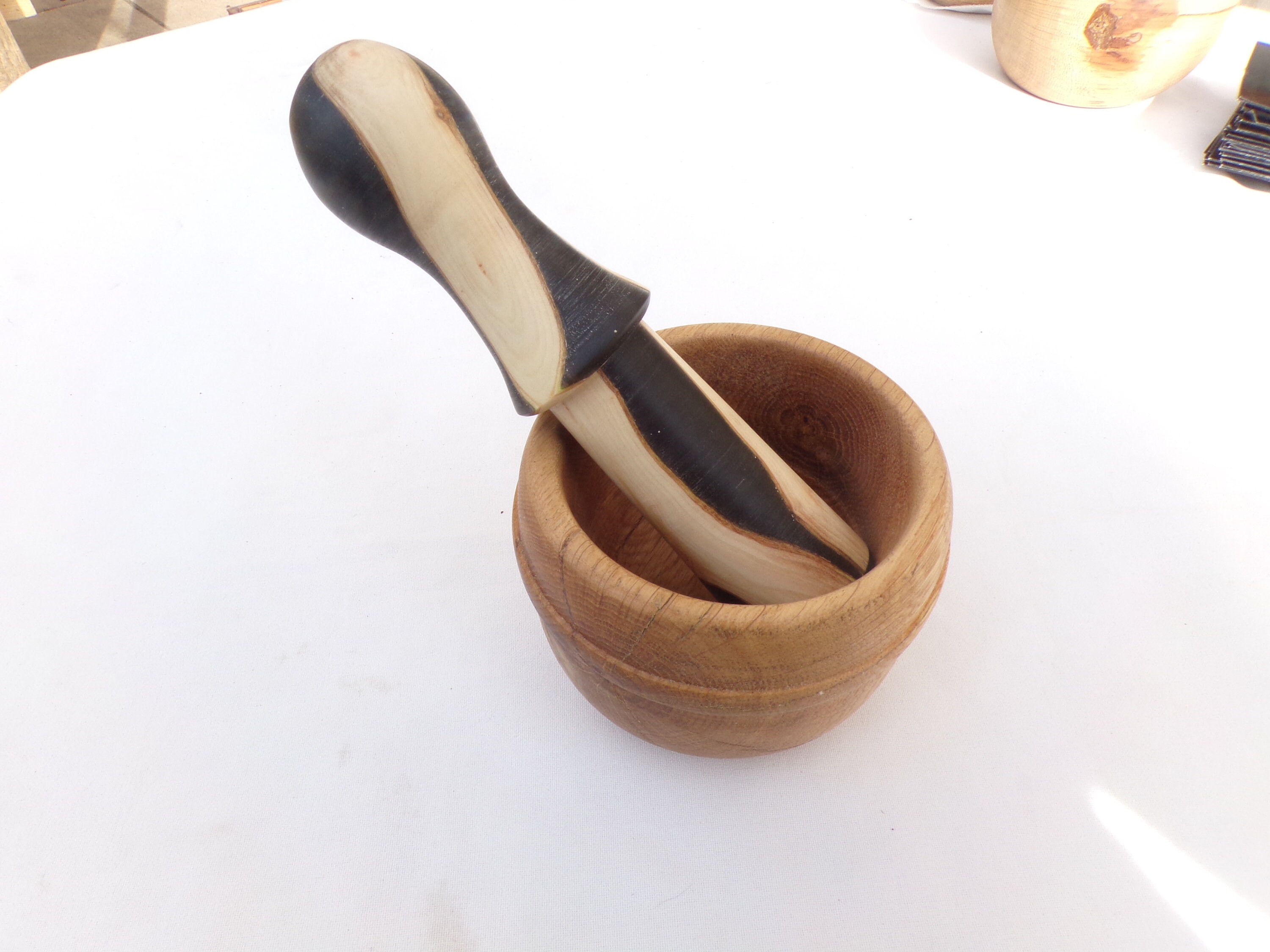 Mortier en Bois de Chêne et Son Pillon d'olivier Résine Époxy