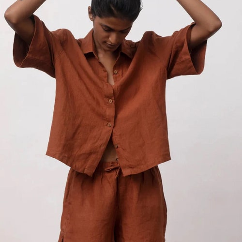 Women's Linen Shorts Set Linen Set Linen Shirt and Shorts Etsy