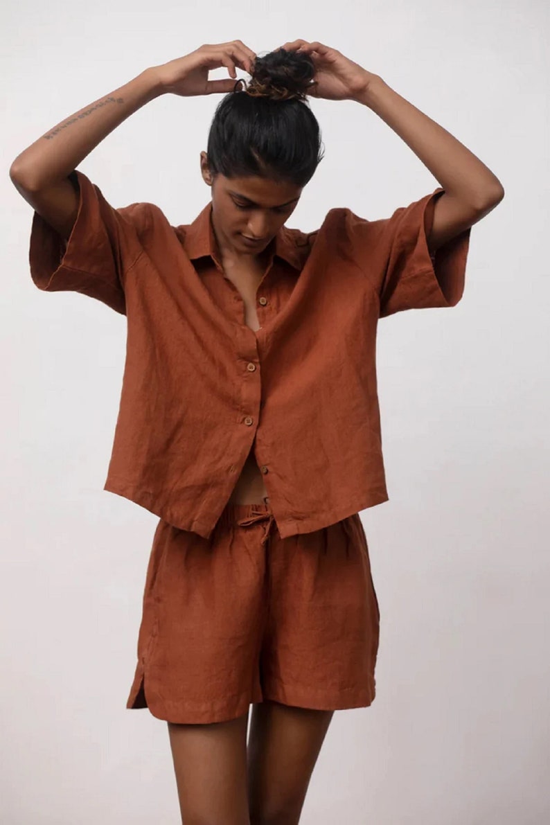 Women's Linen Shorts Set Linen Set Linen Shirt and Shorts - Etsy