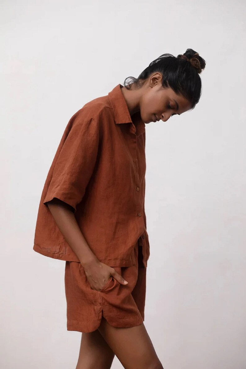 Women's Linen Shorts Set Linen Set Linen Shirt and Shorts Etsy
