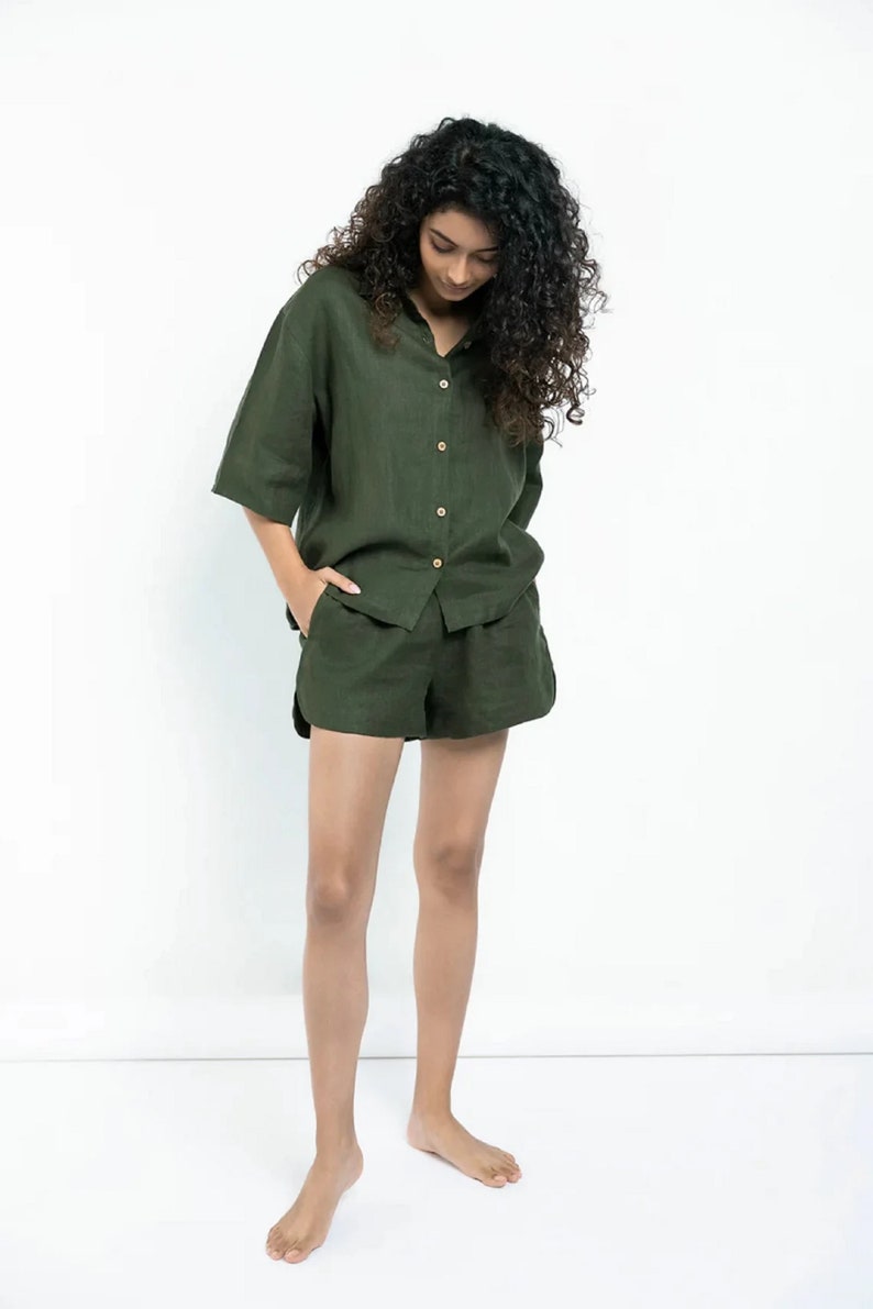 Women's Linen Shorts Set Linen Set Linen Shirt and Shorts Etsy