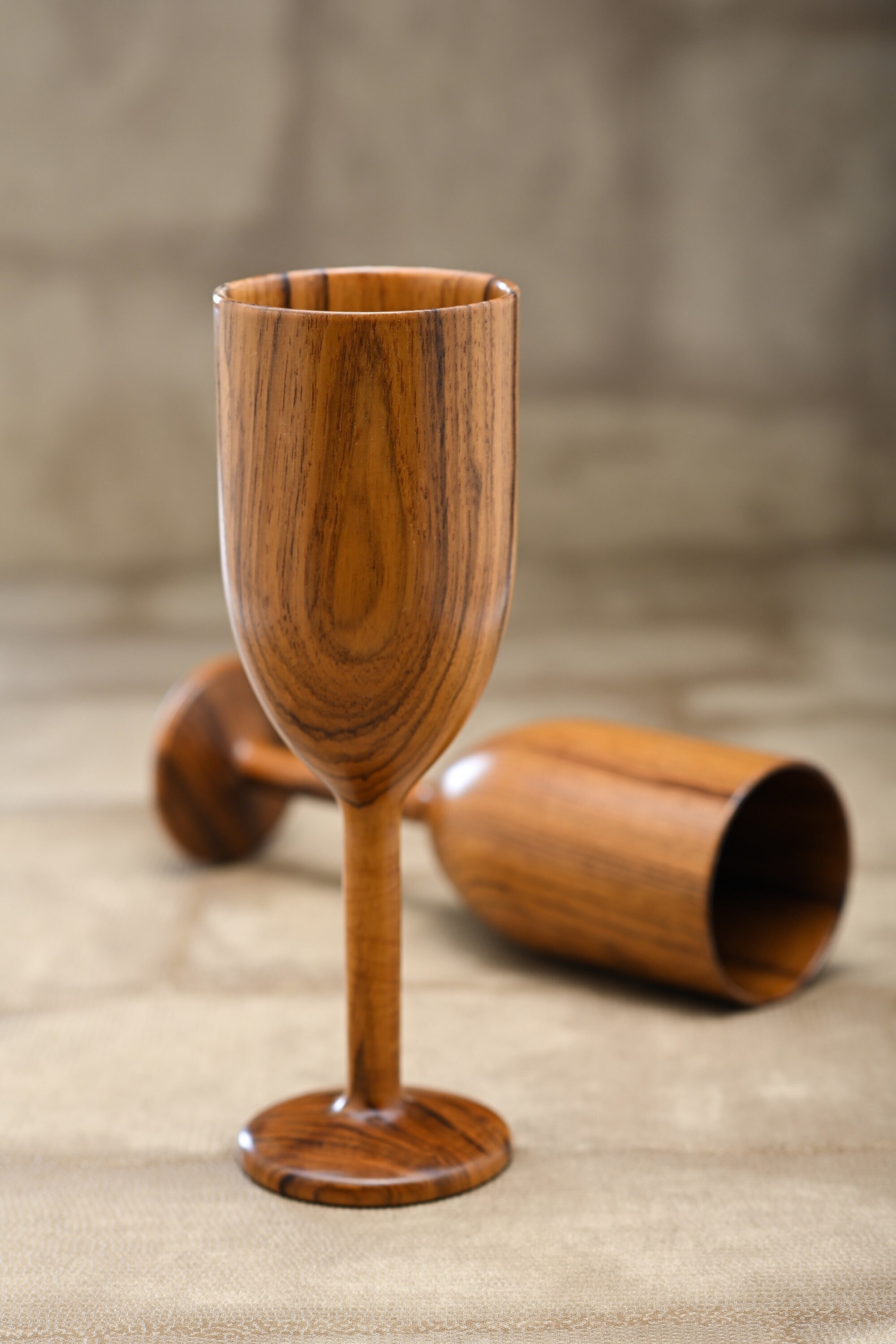 Wooden Wine Glasses Drinking Glass Set of 2 by Indicrafts 