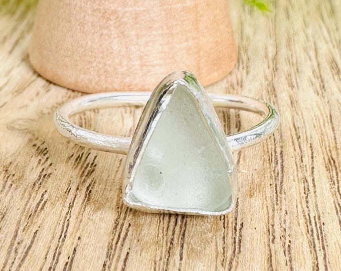 Northumberland White Sea Glass Ring - Sterling silver