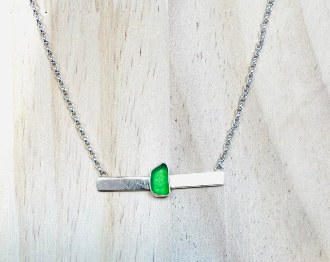 Northumberland Green Sea Glass Bar Necklace