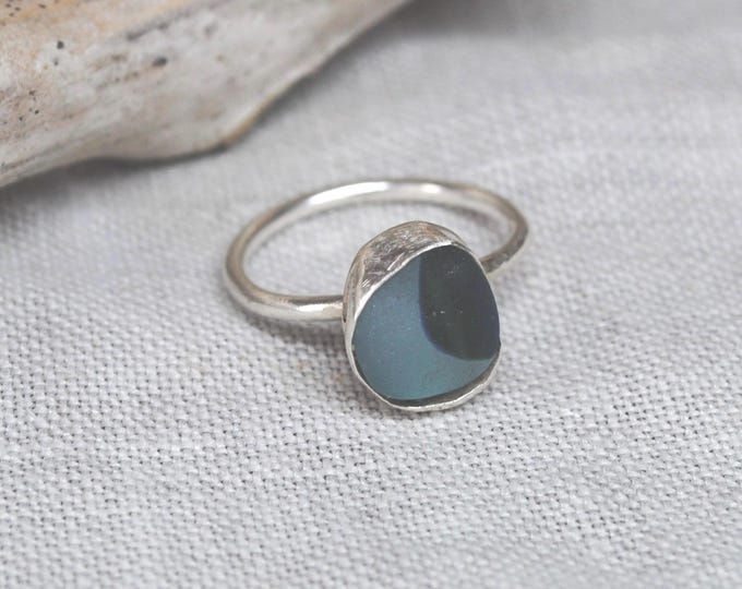 Aquamarine & Steel Blue Sea Glass Ring