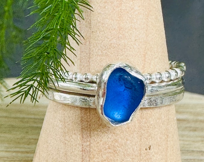 Blue sea glass stacking ring