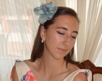 Blue Silk Flower Headband: Handmade Wedding Hair Accessory
