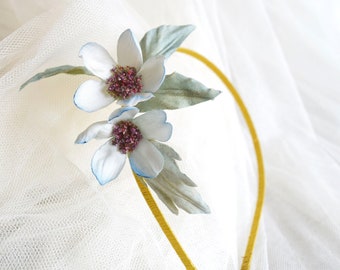 Romantic style headpiece with light blue flowers, Romantic bridesmaid headpiece with flowers, Floral headpiece for romantic wedding.