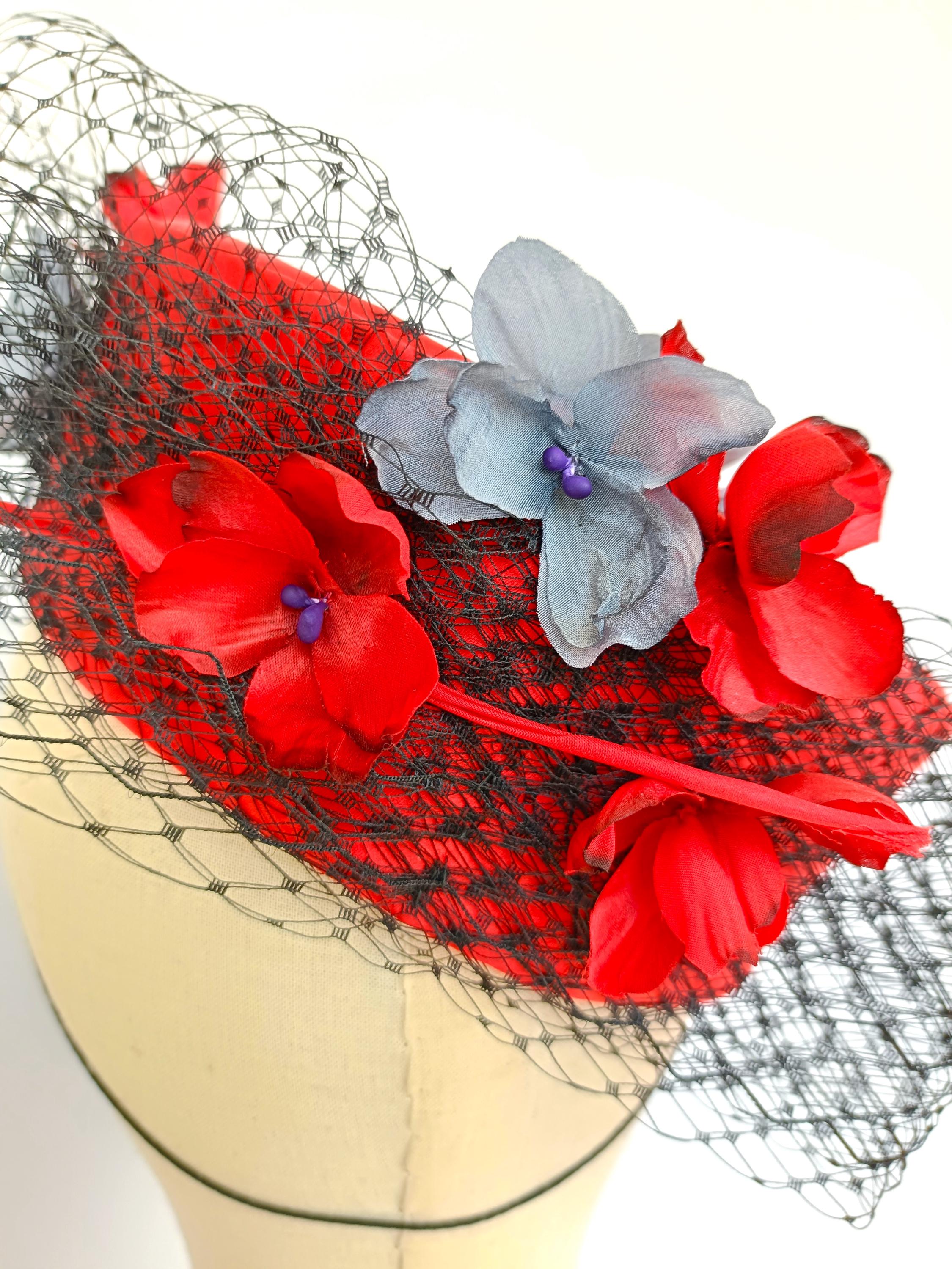 Handmade Red Pillbox Flower Fascinator Angeline Alice Millinery | Pink vintage straw pillbox hat  main image 4