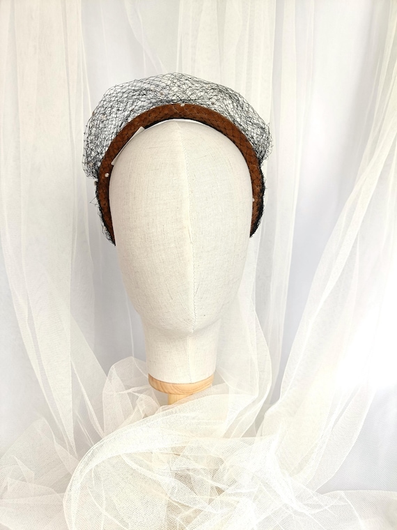 Velvet Headband With Black Veil: Elegant Brown Headpiece - Etsy display picture 1