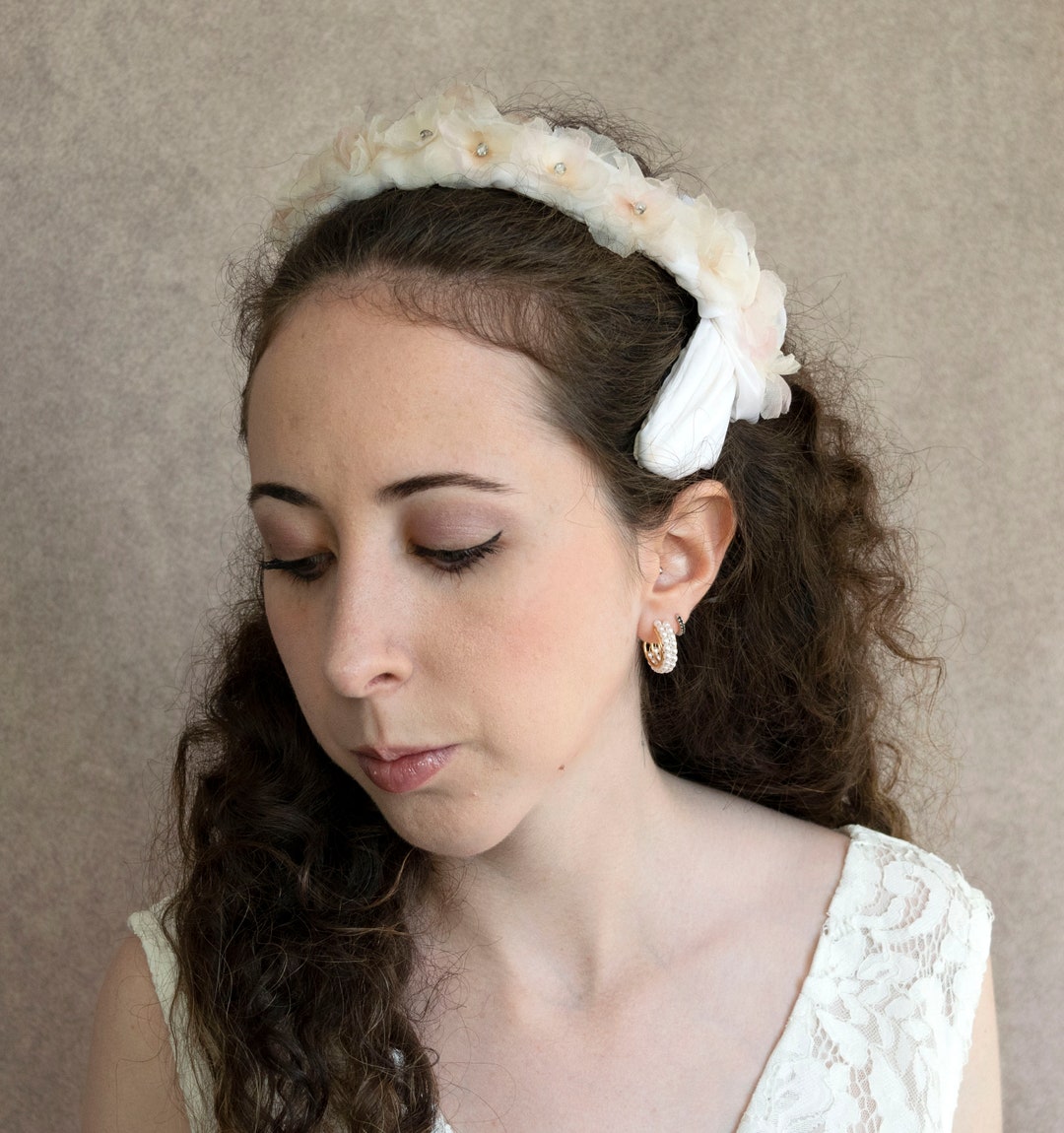 Silk Flower Bridal Crown, Bridal Tiara With Organza Flowers, Floral