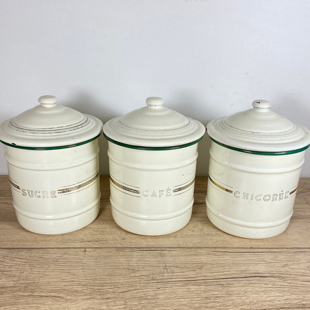 ANCIENNE SERIE DE 5 POTS A EPICES En Tôle Émaillée St Servais Belgique EUR 99,00 - FR