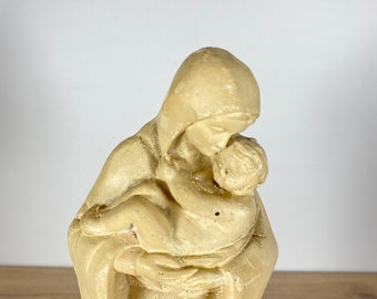 Antique statue religieuse Sainte Marie / Vierge à l'Enfant / platre / Français / 1900