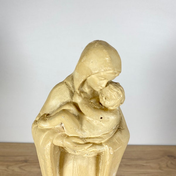 Antique statue religieuse Sainte Marie / Vierge à l'Enfant / platre / Français / 1900