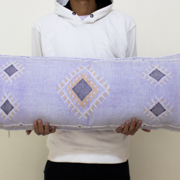 Cactus Silk Lumbar, Moroccan Cactus Silk Cushion, 14x36 Ethnic Lumbar Pillow, Purple Abstract Lumbar, Bed Cushion Purple, Bohemian Style