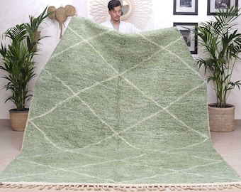 Handwoven Moroccan Berber Rug: Sap Green Diamond Wool Carpet