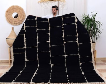 Handmade Beni Ourain Rug 8x10: Black & Wool Berber Rug