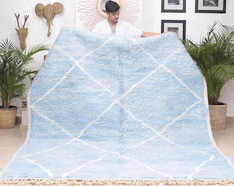 Light Blue Moroccan Berber Rug: Handwoven Wool Diamond Rug