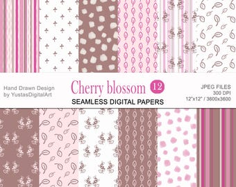 Kirschblüte Digitales Papier: rosa Florales Scrapbooking Muster, 12 "x12" JPEG, kommerzielle Nutzung, Download
