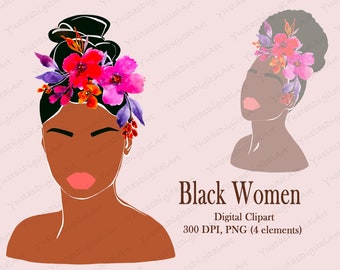 Black Woman Clipart, Abstract Female PNG, Black Girl clipart PNG, Summer Clipart, Planner Girl Clipart, Commercial Use