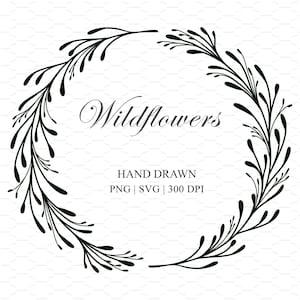 Floral frame SVG, Wildflower SVG, Wreath flower png, Circle Frame Svg, Minimalist wedding wreath png, Sublimation File, Commercial Use