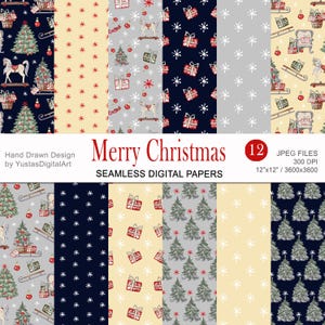 Christmas Digital Paper, Wintage Christmas Scrapbook Paper, Watercolor papers, Paper Set, Christmas Background,  Commercial Use