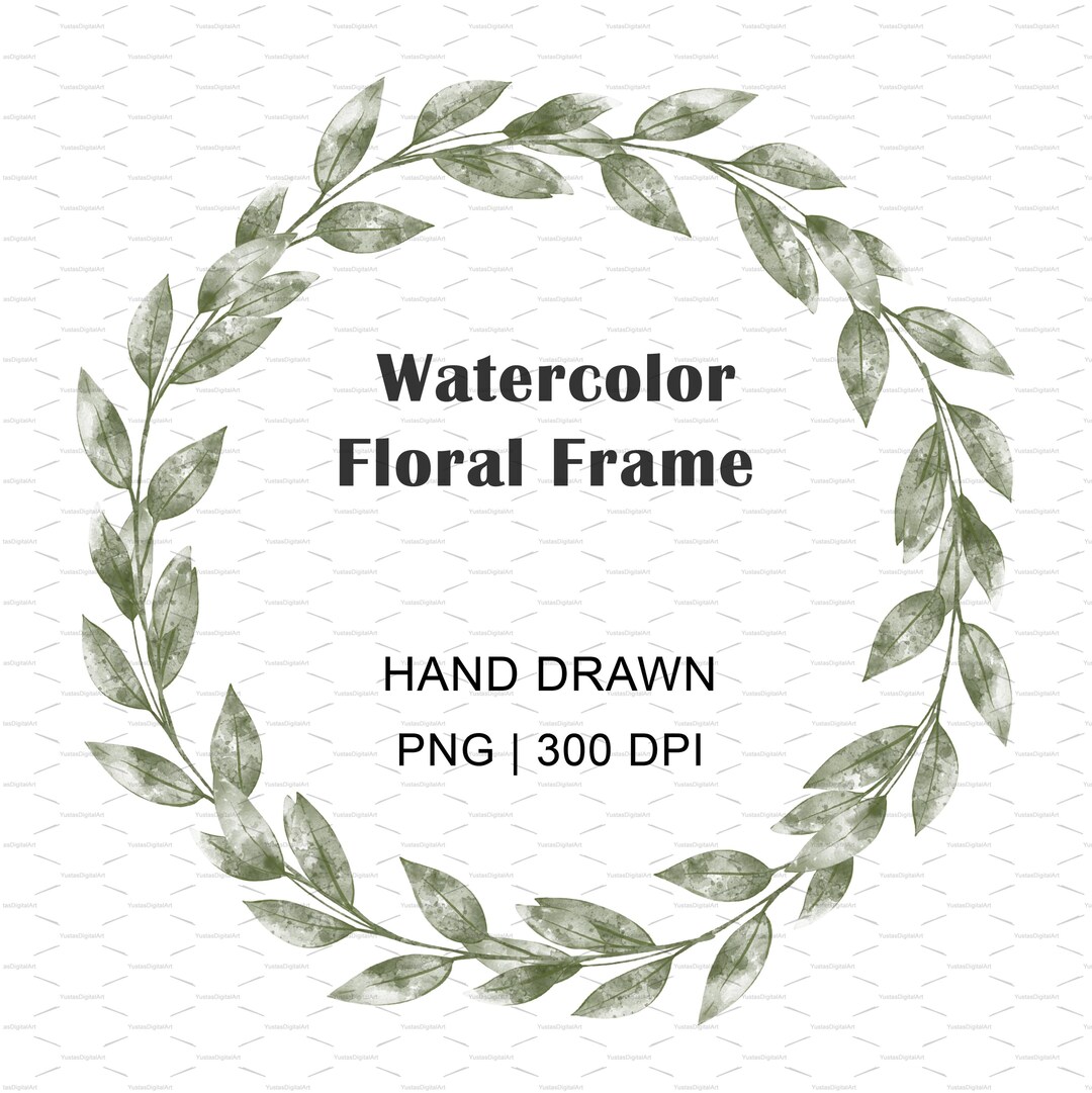 Watercolor Greenery Frame PNG, Floral Wreath Clipart (digital Download ...