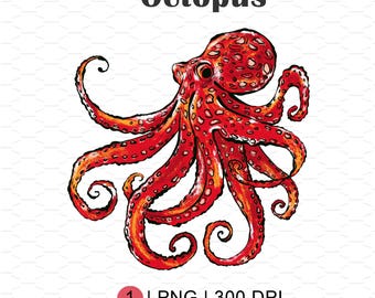 Bläckfisk PNG, illustration av marint liv (digital nedladdning)