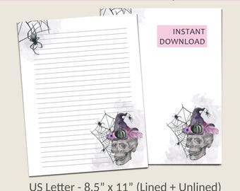 Vintage Halloween Briefpapier zum Ausdrucken: Aquarell Briefpapier, digitale Dateien, Download