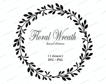 Floral Wreath SVG, Line Art, Wedding Wreath PNG, Digital Download