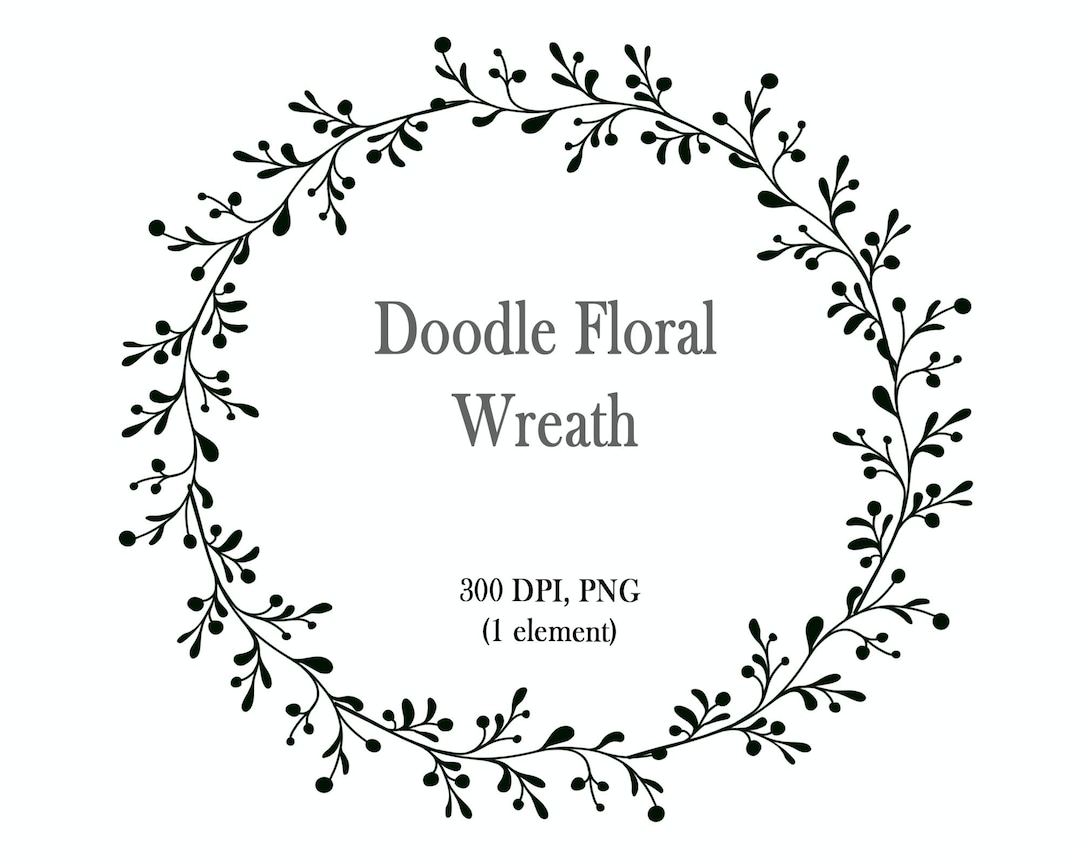 Doodle Floral Wreath PNG, Simple Floral Wreath, Doodle Wreath, Minimalistic Wedding Wreath