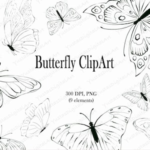 Butterfly Clipart, Butterfly PNG, Black Butterfly Clip Art, Wedding Clipart, Invitation Clipart PNG, Commercial Use