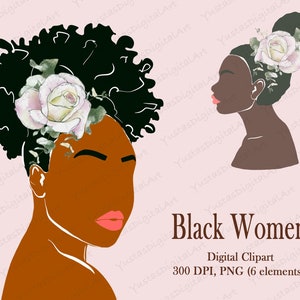 Women Clipart, Beautiful Black Girl Clipart, Abstract Female PNG, Planner Girl Clipart, Black Women Clipart, Commercial Use