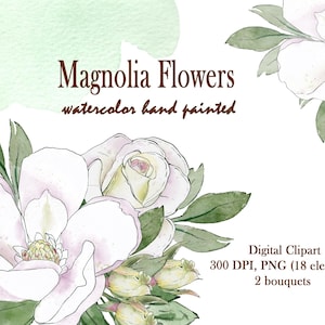 Magnolia Clipart, Flower clipart, Watercolor Magnolia Print, Watercolor Flower, Wedding Clipart, Wedding invitation PNG, Commercial License