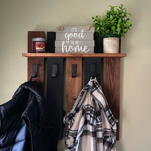 Oak and Matt black coat Rack with shelf