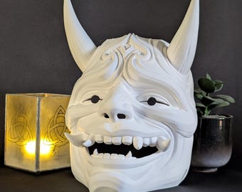 Oni Mask for Wall or Cosplay – Japanese Demon Mask Decoration – Hand Finished 3D Print