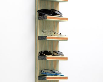 Sunglasses Display Organizer Shelf with Hooks, Entryway Organizer, Wooden Sunglass Organizer, Floating Key Rack