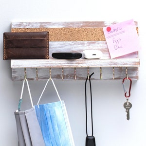 Entryway Organizer, Wall Mounted Mail Organizer, Coat Rack, Key Holder, Mask Holder, Hallway Organizer with Hooks and Cork Board image 2